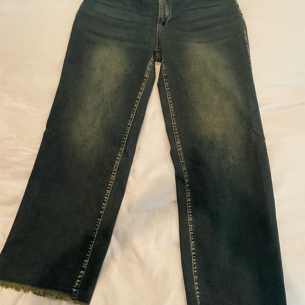 Never worn Dark Wash distressed Wide Leg Jeans